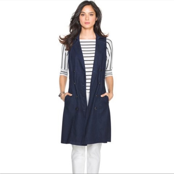 White House Black Market Denim Double Breasted Trench Mini Dress women’s CS - Picture 3 of 8